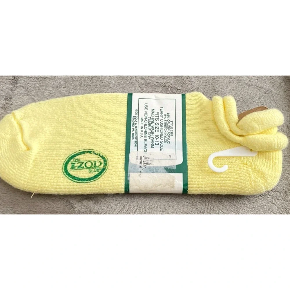 Vintage Men's IZOD Pastel YELLOW Orlon Terry Cushion Foot ANKLE Sun SOCKS NEW
